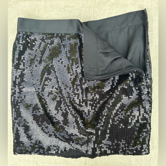 NWOT🌟VINTAGE🌟black sequined mini skirt overlapping draped front side zip… - Picture 8 of 15